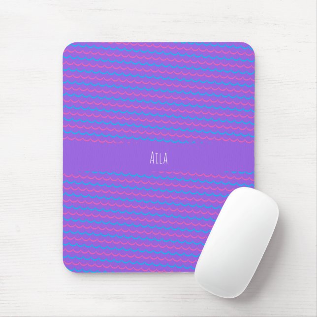 Waves Violet Blue Minimal Pattern Mouse Mat (With Mouse)