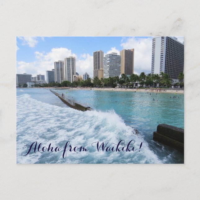 Waves Waikiki Beach Honolulu Hawaii Pacific Ocean Postcard (Front)