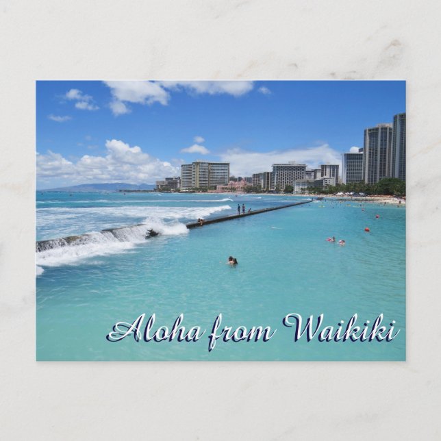 Waves Waikiki Beach Honolulu Hawaii Pacific Ocean Postcard (Front)