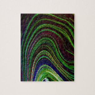 Waves Wavy Green Blue Red Abstract Fractal Modern Jigsaw Puzzle