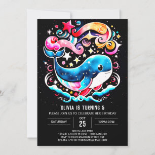 Waves Whale Boho Girl Birthday Invitation