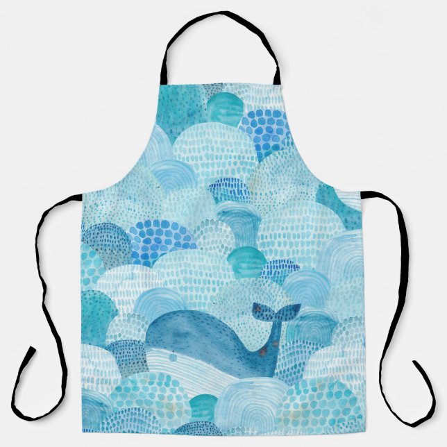 Waves, whale, childish blue texture apron (Front)
