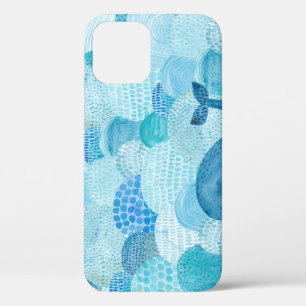Waves, whale, childish blue texture iPhone 12 case