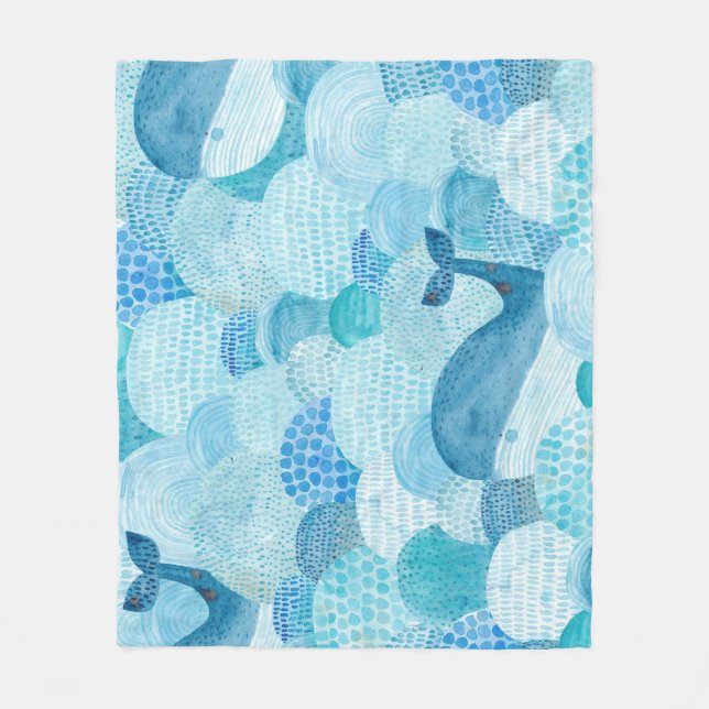 Waves, whale, childish blue texture fleece blanket (Front)
