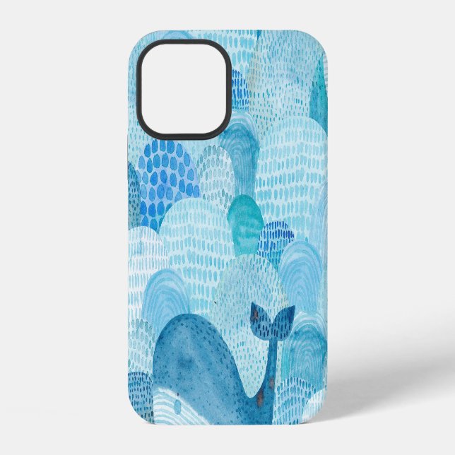 Waves, whale, childish blue texture iPhone case (Back)