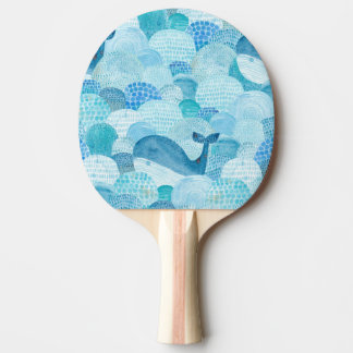 Waves, whale, childish blue texture ping pong paddle