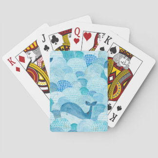 Waves, whale, childish blue texture playing cards