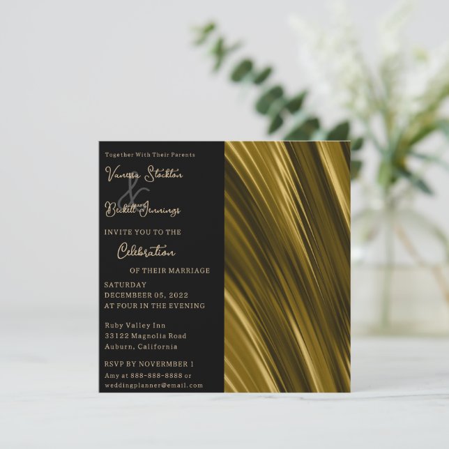 Wavey Gold Wedding Invitation (Standing Front)