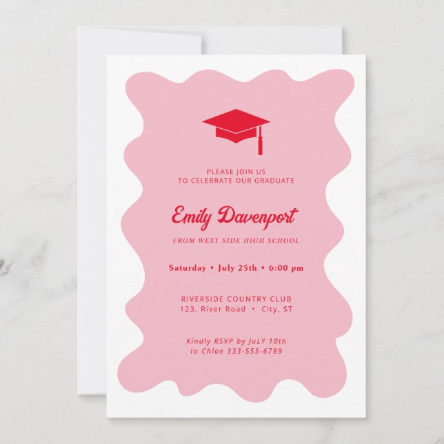 Wavey retro fancy Graduation photo on back  Invitation (Front)