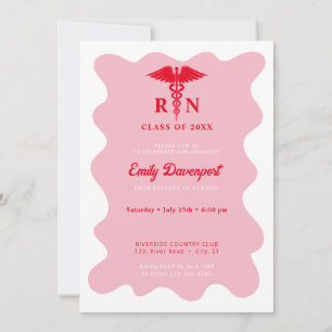 Wavey retro nurse Graduation photo on back  Invitation