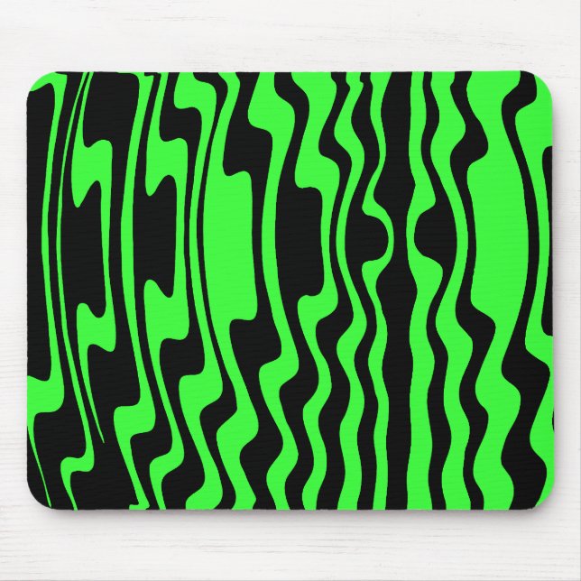Wavey Stripey - Black and Green II Mouse Mat (Front)