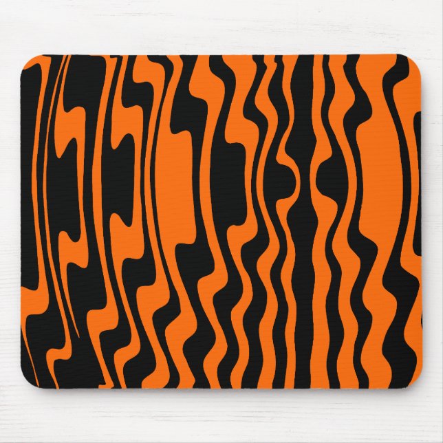 Wavey Stripey - Black and Orange Mouse Mat (Front)