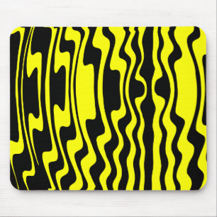 Wavey Stripey - Black and Yellow Mouse Mat