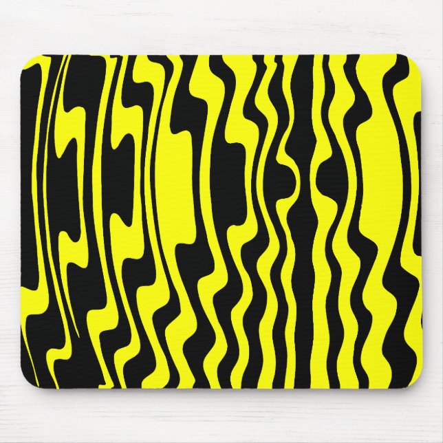 Wavey Stripey - Black and Yellow Mouse Mat (Front)