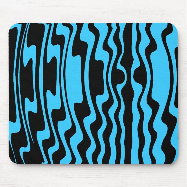 Wavey Stripey - Blue and Black Mouse Mat (Front)