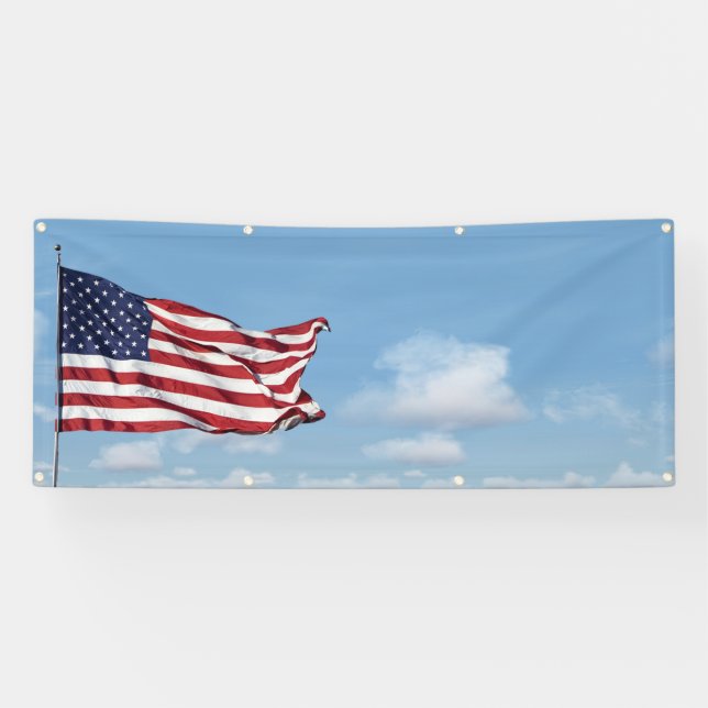 waving American Flag and sky blank Banner (Horizontal)