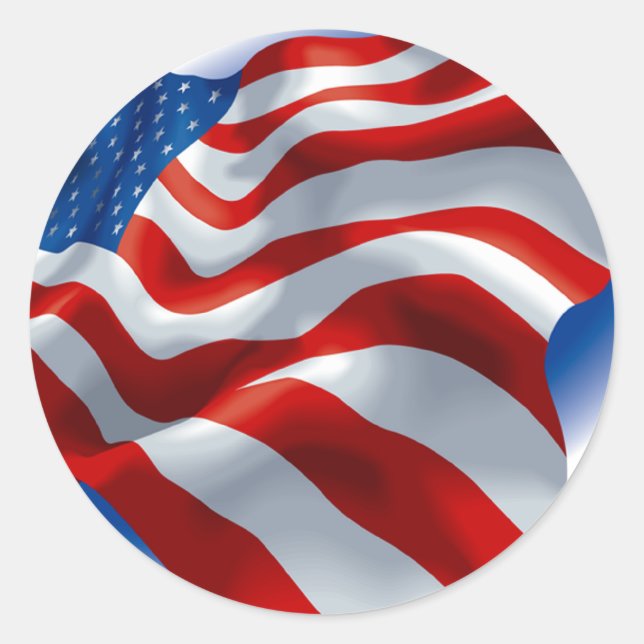 WAVING AMERICAN FLAG CLASSIC ROUND STICKER (Front)