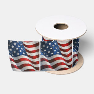 Waving American Flag Impasto Paint Art Satin Ribbon