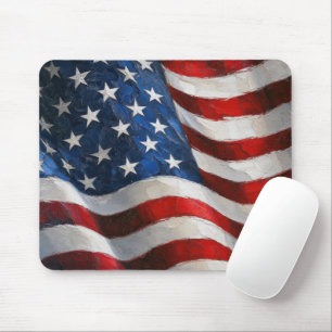 Waving American Flag in Impasto Paint Art Mouse Mat
