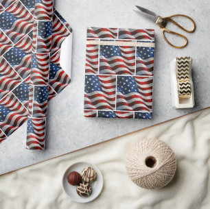 Waving American Flag in Impasto Paint Art Wrapping Paper