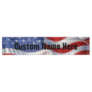 Waving American Flag Patriotic Nameplate