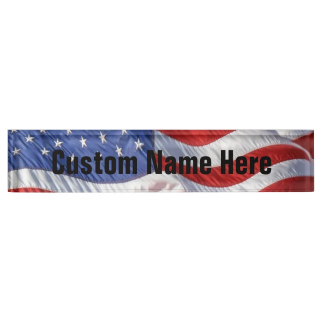 Waving American Flag Patriotic Nameplate (Front)