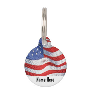 Waving American Flag Patriotic Pet Tag