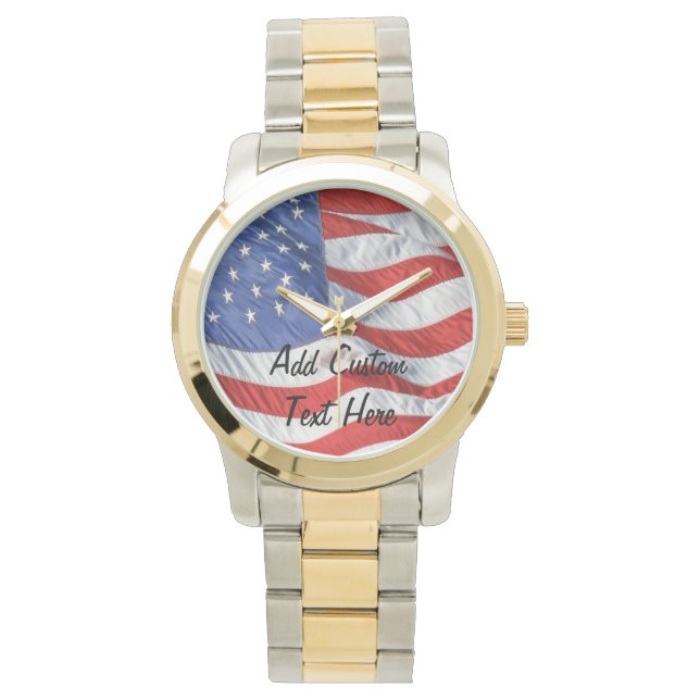 Waving American Flag Personalised Men's Watch (Front)