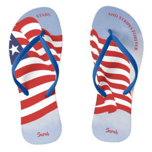 Waving American Flag Stars Stripes Forever Graphic Flip Flops