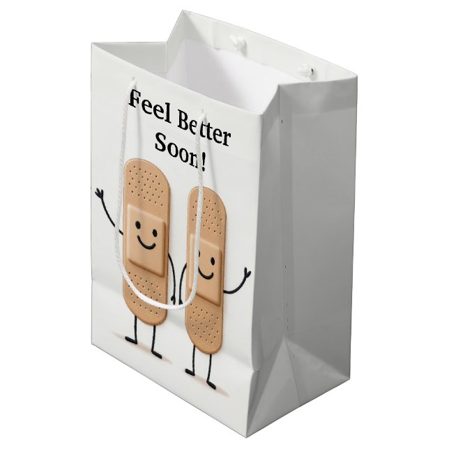 Waving Bandage Stick Figure Couple Get Well Medium Gift Bag (Front Angled)