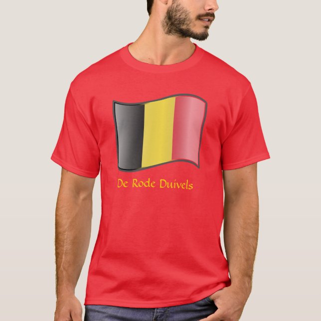Waving Belgian Flag De Rode Duivels T-Shirt (Front)