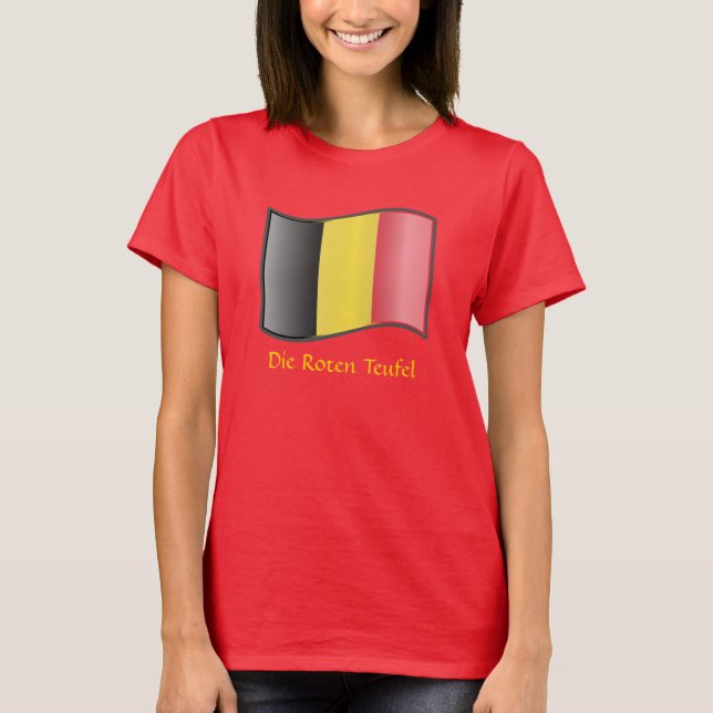 Waving Belgian Flag Die Roten Teufel T-Shirt (Front)