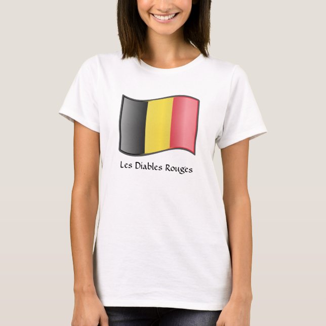Waving Belgian Flag Les Diables Rouges T-Shirt (Front)