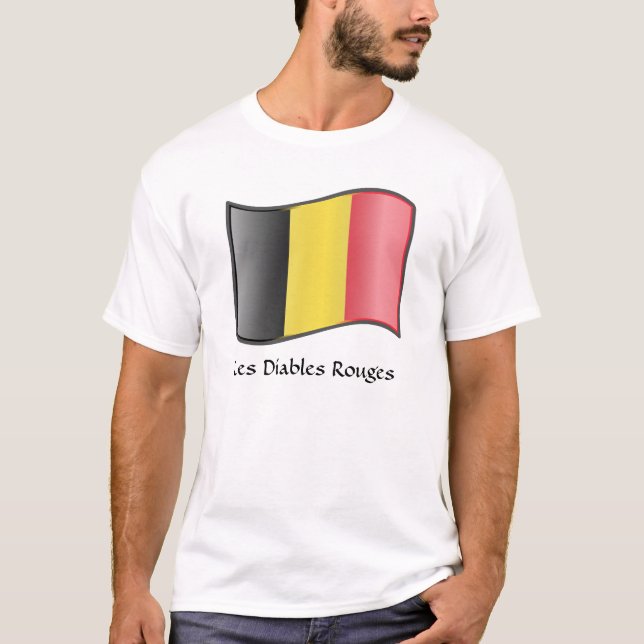 Waving Belgian Flag Les Diables Rouges T-Shirt (Front)