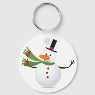 Waving Carrot Nose Snowman Button Keychain