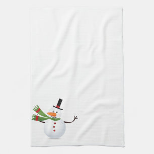 Waving Carrot Nose Snowman Kitchen Towel