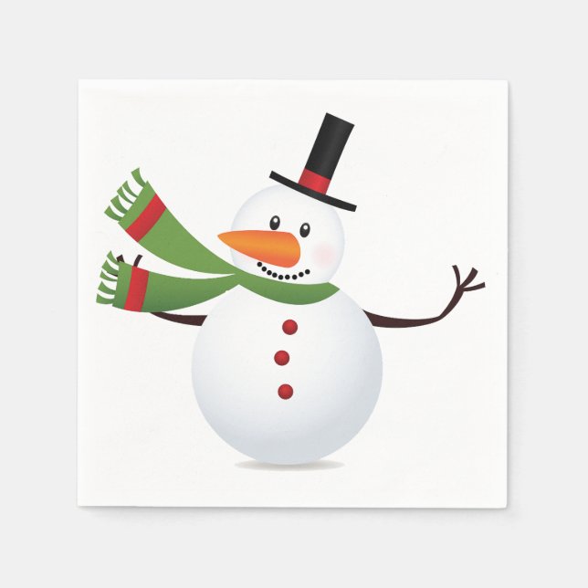 Waving Carrot Nose Snowman Napkin (Front)