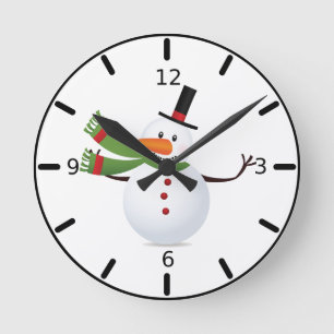 Waving Carrot Nose Snowman Round Clock