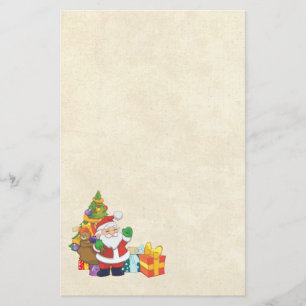 Waving Christmas Santa with a Sack of Gifts Stationery