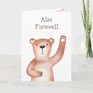 Waving Cute Watercolor Brown Teddy Bear Card