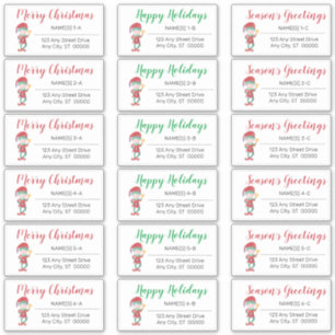 Waving Elf Christmas Holiday Address Labels