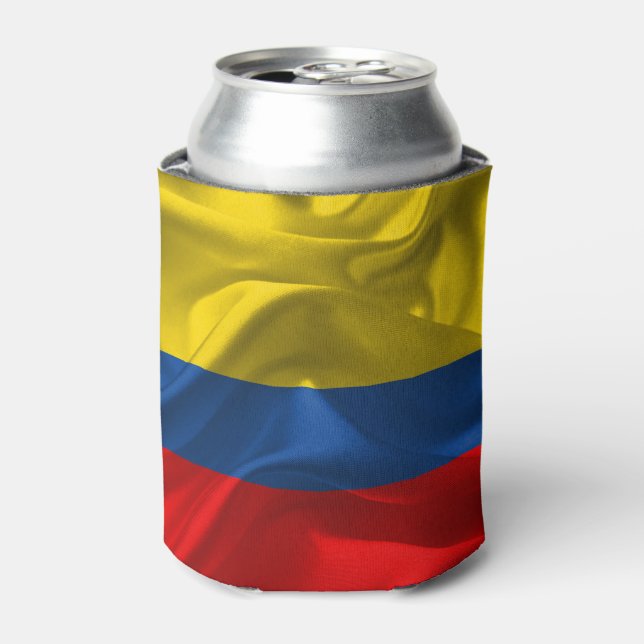 Waving fabric national flag of Colombia Can Cooler (Can Front)