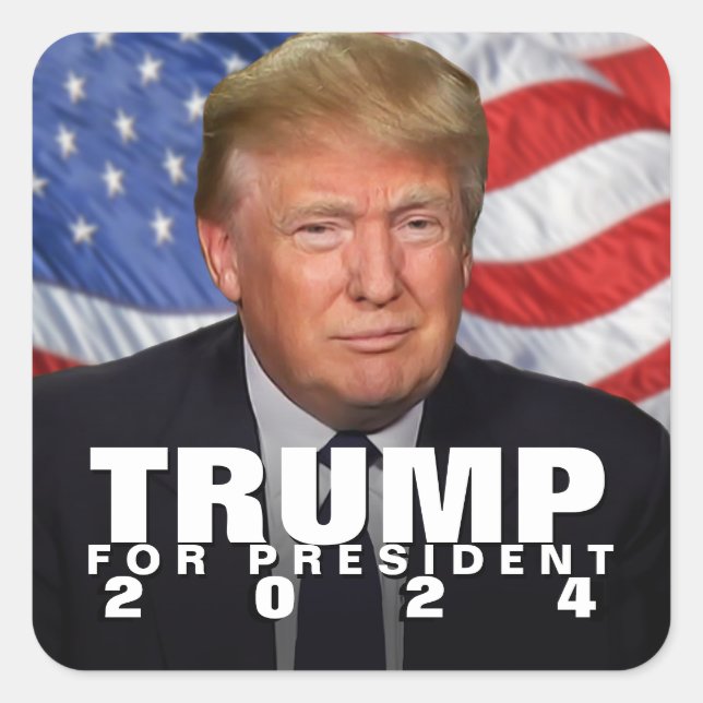 Waving Flag Donald Trump for President 2024 Square Sticker (Front)