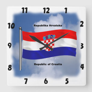 Waving Flag of Croatia Square Wall Clock