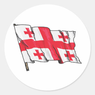 Waving Georgia Flag Red and White Five Crosses Classic Round Sticker