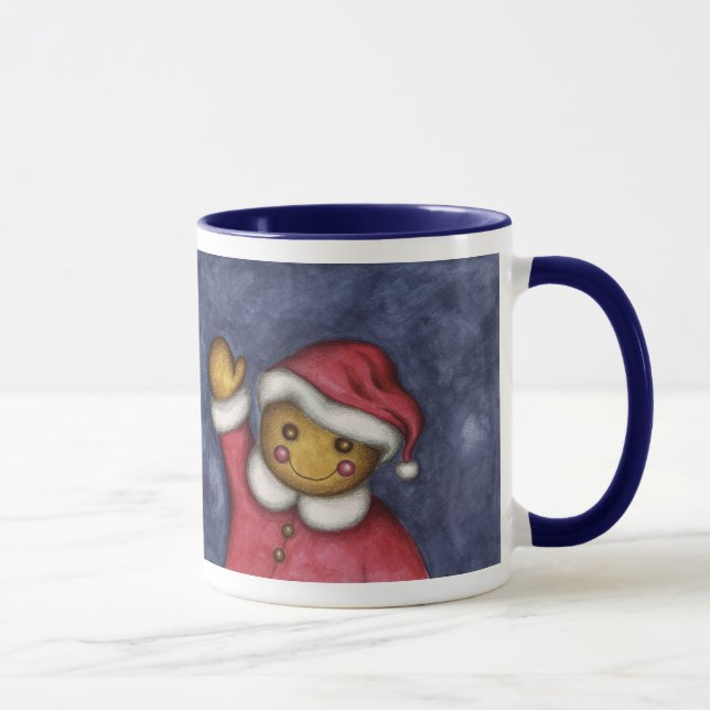 Waving Gingerbread Man Boy Santa Christmas Mug (Right)