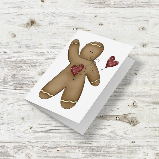 Waving Gingerbread Man with Polka Dot Hearts Card (Creator Uploaded)