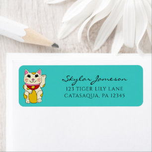 Waving Japanese Maneki Neko Cat Return Address