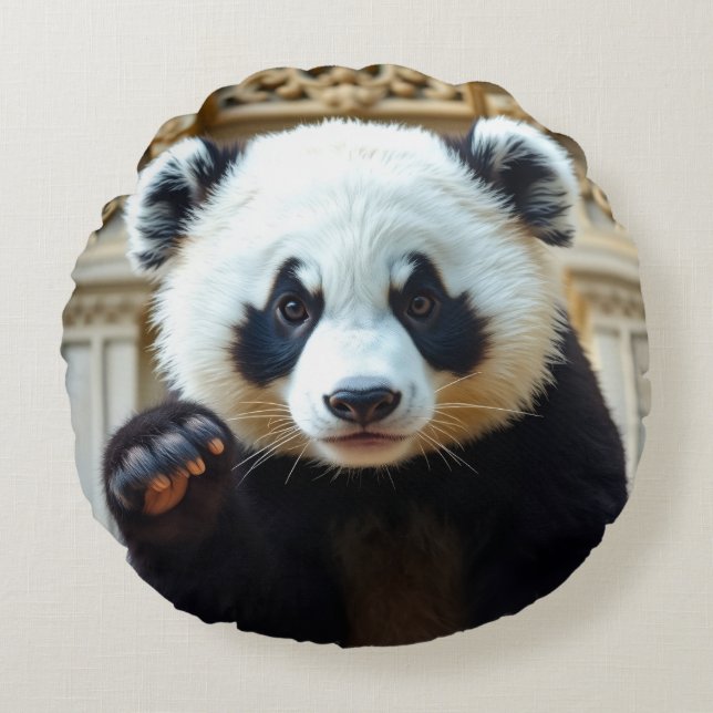 Waving Panda Design Round Cushion (Front)