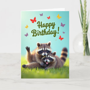 Waving Racoon Birthday Card